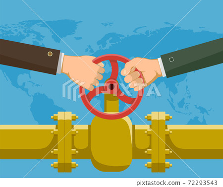 Two people are holding a valve from the gas pipeline Two people are holding a valve from the gas pipeline 72293543