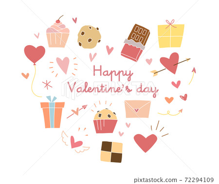 Valentine's Day hand-drawn illustration set / cute / heart / chocolate / sweets / cupcake / material Valentine's Day hand-drawn illustration set / cute / heart / chocolate / sweets / cupcake / material 72294109