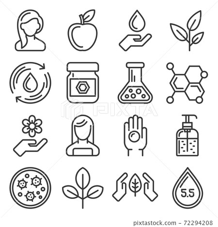 Organic Cosmetics Icons Set on White Background. Vector 72294208