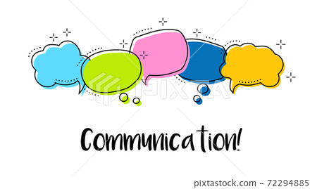 Bright Color dialog speech bubbles with icons and text Comunication. 72294885
