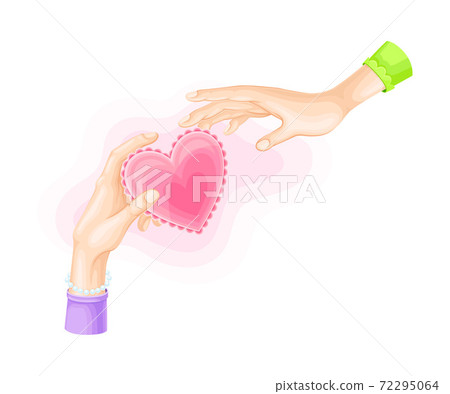 Hand Giving Pink Heart to Another as Love and Fondness Symbol Vector Illustration 72295064