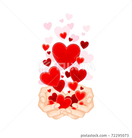 Open Palm with Fluttering Red Hearts as Love and Fondness Symbol Vector Illustration 72295073