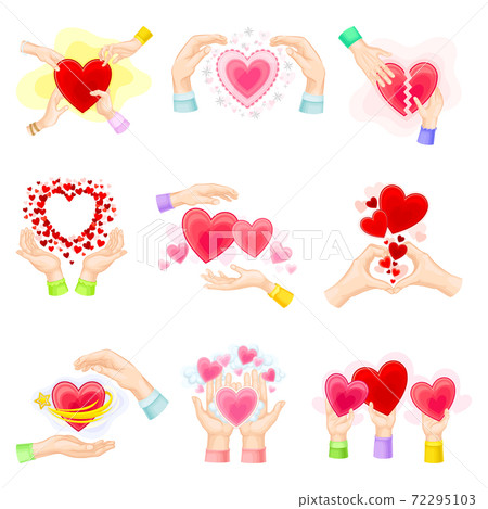Human Hands and Fluttering Red Heart as Love and Affection Sign Vector Set Human Hands and Fluttering Red Heart as Love and Affection Sign Vector Set 72295103