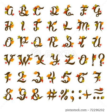 Hand drawn autumn floral brush alphabet on white 72296202