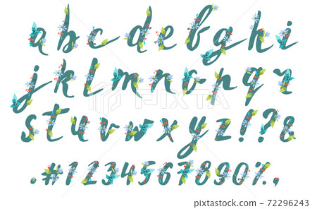 Hand drawn spring floral brush alphabet on white 72296243