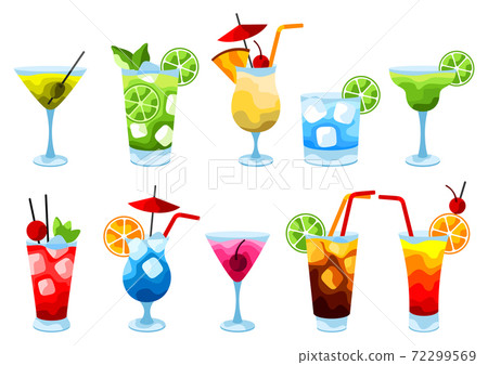 Alcohol cocktails icon set. Alcohol cocktails icon set. 72299569