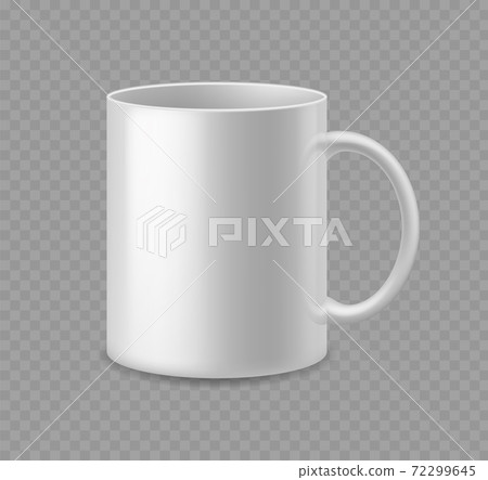 Realistic coffee or tea cup. White ceramic mug mockup side view empty utensil advertise and presentation template for branding vector 3d isolated on transparent background illustration Realistic coffee or tea cup. White ceramic mug mockup side view empty utensil advertise and presentation template for branding vector 3d isolated on transparent background illustration 72299645