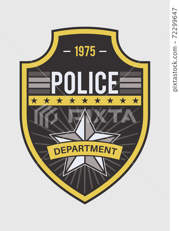 Police medallion. Security and federal agent back identity badge with star shape. Sheriff, marshal and detective officer clothes label, military uniform insignia vector illustration Police medallion. Security and federal agent back identity badge with star shape. Sheriff, marshal and detective officer clothes label, military uniform insignia vector illustration 72299647