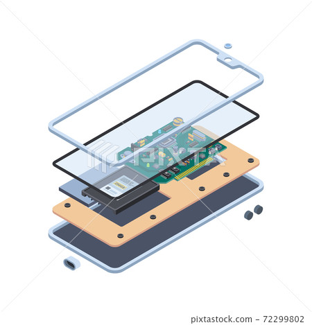 Smartphone hardware. Isometric layers of inside... - Stock Illustration ...