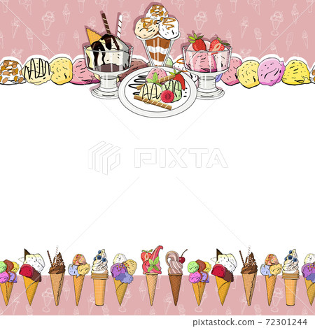 Ice cream template. Hand Drawn. Card for birthday, anniversary, party invitations. Vector illustration. 72301244