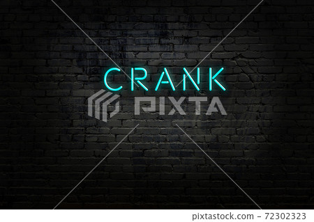 Night view of neon sign on brick wall Night view of neon sign on brick wall 72302323