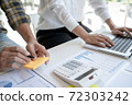 Business Startup team discussing on data report documents at modern workplace.. 72303242