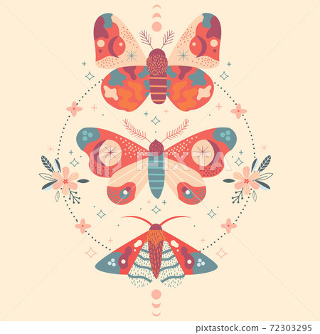 Celestial card with butterfly, moon and flowers - Stock Illustration ...