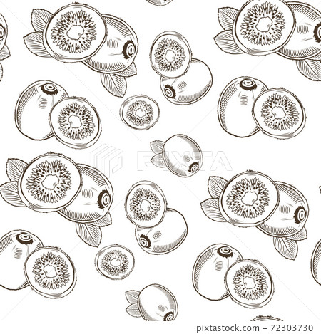 Black and white seamless pattern with kiwi in vintage style 72303730
