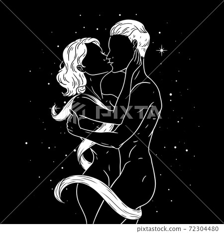 Woman and man kissing, beautiful sensual couple in love on space background. Vector illustration Woman and man kissing, beautiful sensual couple in love on space background. Vector illustration 72304480