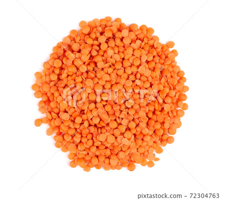 Red lentils isolated on white background. Top view. Red lentils isolated on white background. Top view. 72304763