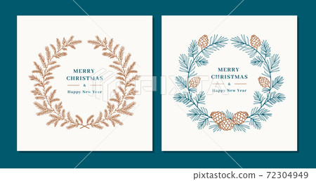 Christmas wreaths, Winter wreaths of fir and pine cones. Merry Christmas and Happy New Year greeting. Elegant minimal design. Vector illustration 72304949