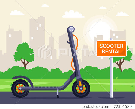 rental on the street of an electric scooter. outdoor activities. 72305589