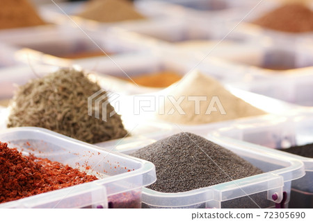 Spices for sale at market. Spices for sale at market. 72305690