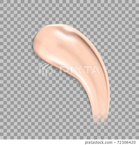 Brown cream texture for make up. Realistic cosmetic liquid foundation smear. Beige make up concealer swatch isolated on transparent background. Vector illustration of beauty product smudge 72306420
