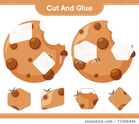 Cut and glue, cut parts of Cookies and glue them. Educational children game, printable worksheet, vector illustration Cut and glue, cut parts of Cookies and glue them. Educational children game, printable worksheet, vector illustration 72306946