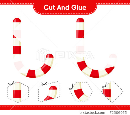 Cut and glue, cut parts of Candy Canes and glue them. Educational children game, printable worksheet, vector illustration Cut and glue, cut parts of Candy Canes and glue them. Educational children game, printable worksheet, vector illustration 72306955