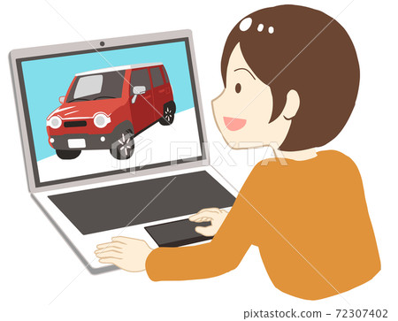A woman looking at a car on the net (no line) 72307402