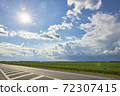 Asphalt highway with road markings on the background of blue sky and clouds 72307415