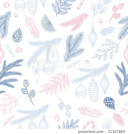 Seamless pattern with hand drawn cones,xmas tree. Christmas vector illustration. Seamless pattern with hand drawn cones,xmas tree. Christmas vector illustration. 72307869