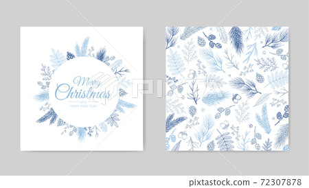 Vector Christmas Cards Set. Holiday Party Card Templates Design 72307878