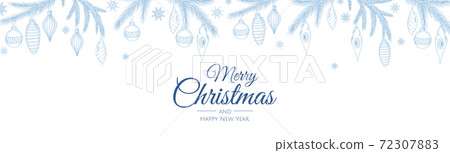 Winter banner. With hand drawn cones,xmas tree. Christmas vector illustration. 72307883