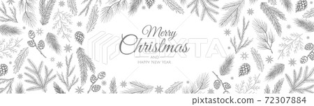 Winter banner. With hand drawn cones,xmas tree. Christmas vector illustration. 72307884