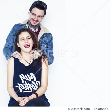 young pretty couple together, lifestyle people concept, boyfriend and girlfriend tattoo 72308844