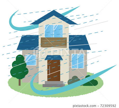Vector illustration of houses suffering from typhoon damage 72309592