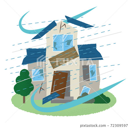 Vector illustration of houses suffering from typhoon damage 72309597