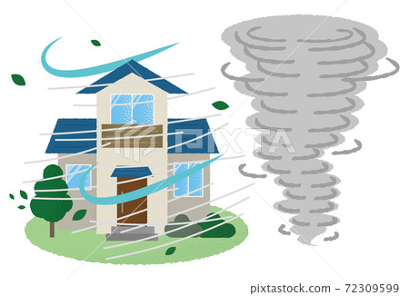 遭受龍捲風破壞的房屋的矢量圖 72309599