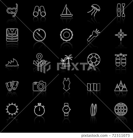 Diving line icons with reflect on black background 72311073