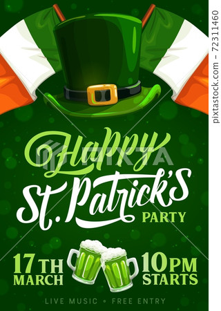 Saint Patrick day party, leprechaun hat and beer 72311460