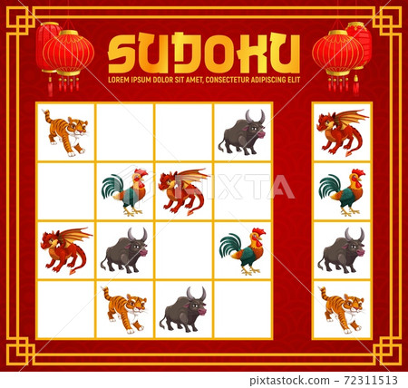 Sudoku game or puzzle with Chinese zodiac animals Sudoku game or puzzle with Chinese zodiac animals 72311513
