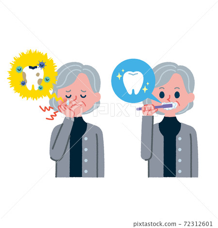 Illustration material of senior woman who has become cavities prevention 72312601