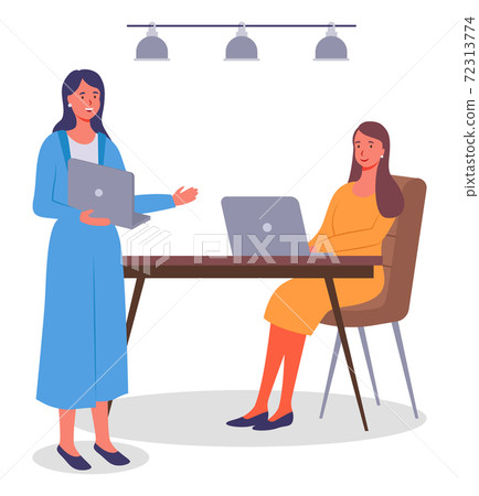 Office meeting and consideration of working affairs. Office workers women discussing project 72313774