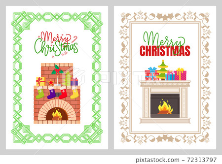 Merry Christmas Greeting, Burning Chimney Vector Merry Christmas Greeting, Burning Chimney Vector 72313797