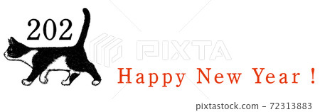 2021 with a tail (typography New Year's card illustration of a Holstein-patterned cat walking with its tail up) 2021 with a tail (typography New Year's card illustration of a Holstein-patterned cat walking with its tail up) 72313883