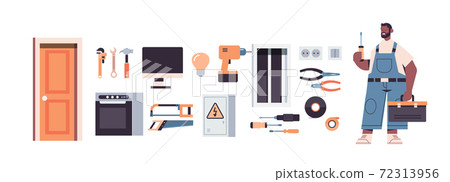 professional repairman in uniform holding screwdriver and toolbox different icons set home maintenance repair service professional repairman in uniform holding screwdriver and toolbox different icons set home maintenance repair service 72313956