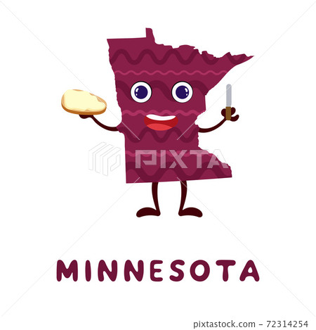 Cute cartoon Minnesota state character clipart. Illustrated map of state of Minnesota of USA with state name. Funny character design for kids game, sticker, cards, poster. Vector stock illustration. Cute cartoon Minnesota state character clipart. Illustrated map of state of Minnesota of USA with state name. Funny character design for kids game, sticker, cards, poster. Vector stock illustration. 72314254