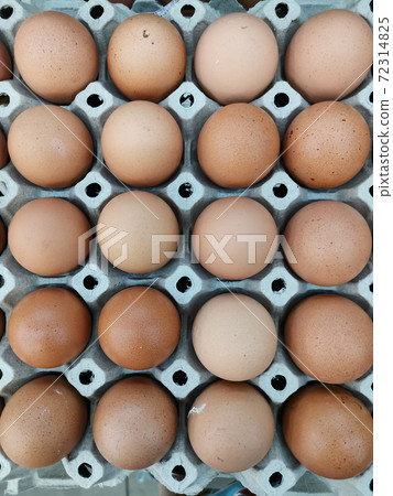 Top veiw of fresh chicken egg on paper tray. 72314825