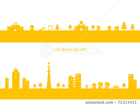 可以逐個移動剪影的城市景觀的插圖素材集 72315431