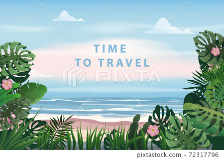 Time To Travel Summer Vacation Poster. Seascape... - Stock Illustration ...