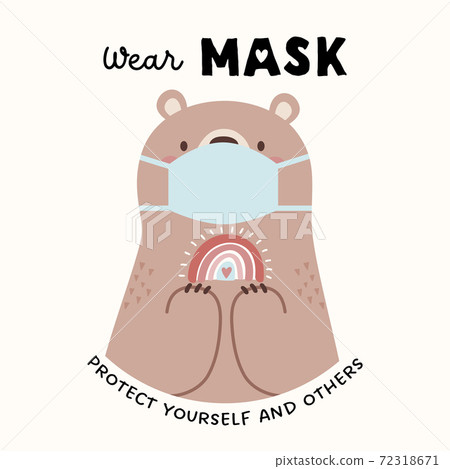 戴著口罩的可愛熊角色 72318671