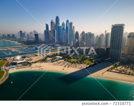 Dubai Marina skyscrapers and popular JBR beach in the UAE aerial view 72318771